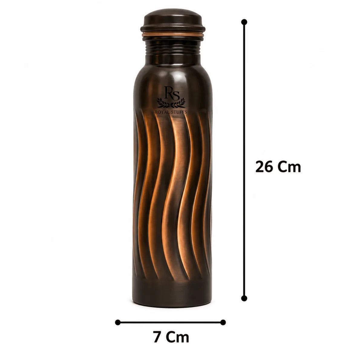 RoyalStuffs 8 Liter Embossed Black Copper Water Dispenser Set – Copper Tank with Stand, 3 Glasses & 1000 ML Bottle