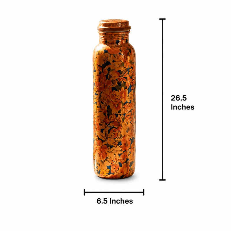 RoyalStuffs Printed Pure Copper Water Bottle – Floral Designer Copper Bottle for Daily Hydration (950 ML)