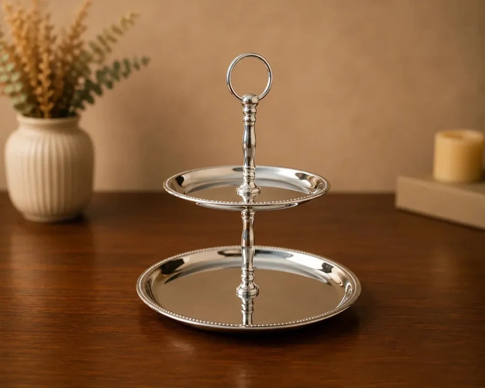 ROYALSTUFFS Cake Stand/Serving Platter for Home and Bakery Stainless Steel Cake Server (Silver, Pack of 1)
