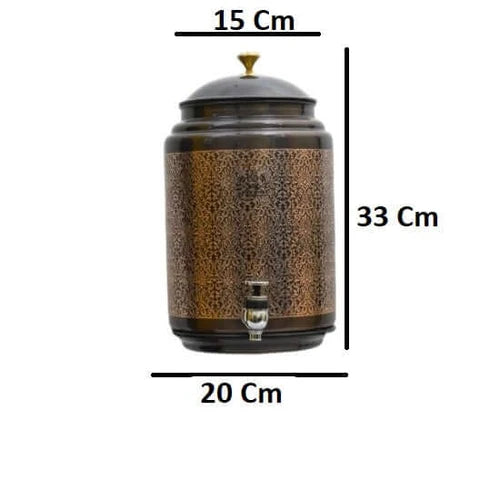 RoyalStuffs Copper Water Dispenser with Stand & Glass – 8 Liter Hammered Copper Water Tank