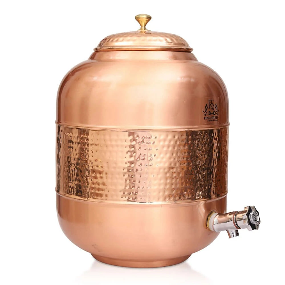 12 Liter Pure Copper Water Dispenser with Hammered Design – Premium Copper Storage & Serving Tank