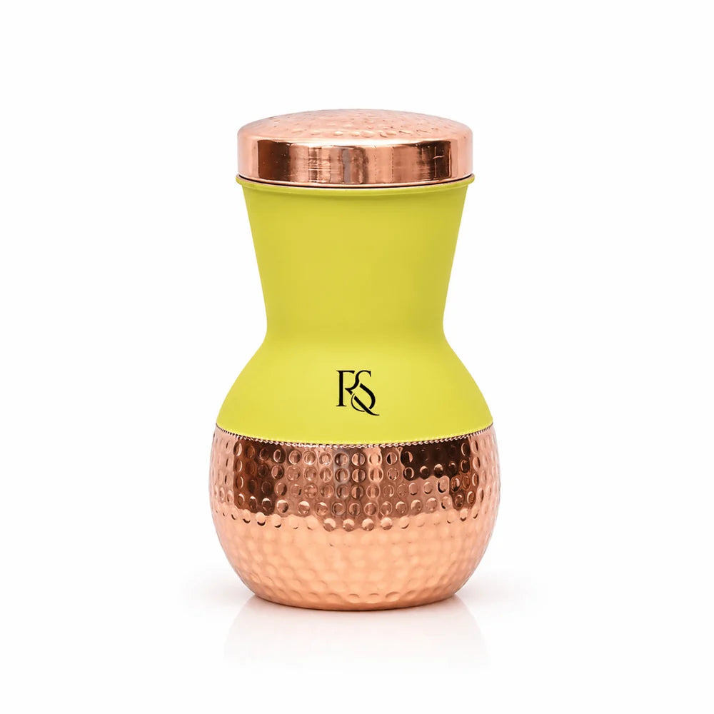 ROYALSTUFFS Copper Yellow Matka Pot with Inbuilt Glass Capacity 1250 ML