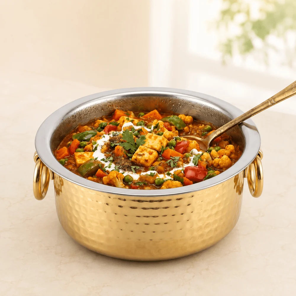 RoyalStuffs Handmade Brass Bhagona (Patila) with Pure Tin Coating (Kalai) – 1 Litre Traditional Cooking Pot