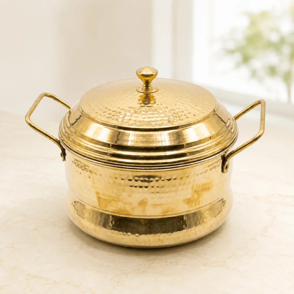 RoyalStuffs Handmade Brass Idli Maker with Pure Tin Coating (Kalai) – Medium Size Traditional Steamer