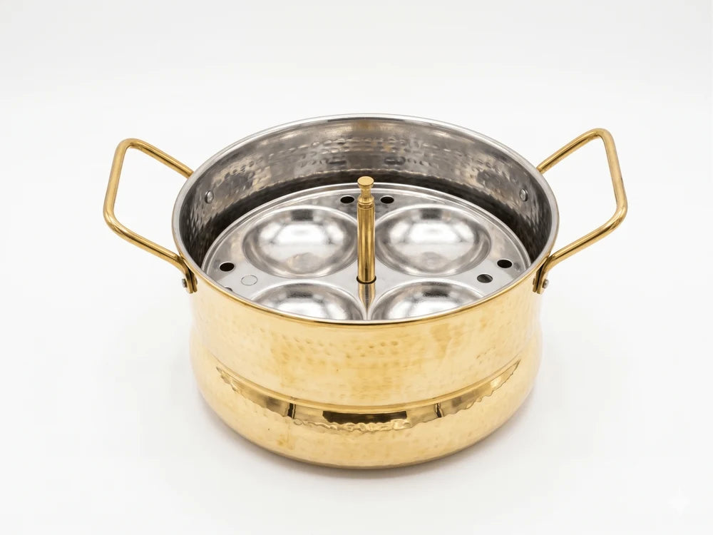 RoyalStuffs Handmade Brass Idli Maker with Pure Tin Coating (Kalai) – Medium Size Traditional Steamer