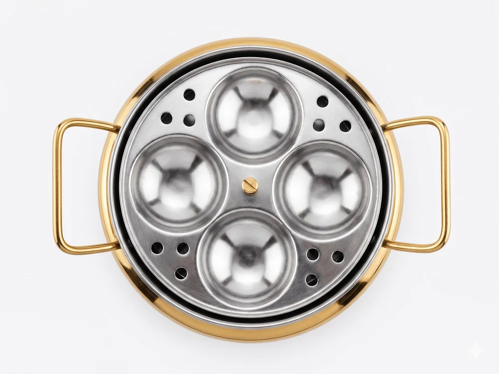 RoyalStuffs Handmade Brass Idli Maker with Pure Tin Coating (Kalai) – Medium Size Traditional Steamer