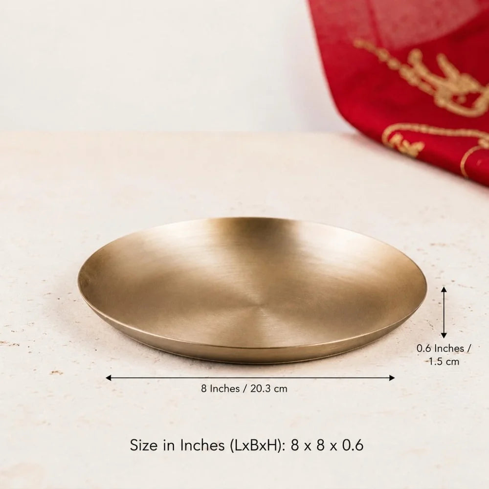ROYALSTUFFS Maharaja Pure Kansa Quarter Plate | Handmade Bronze Dining & Serving Plate | 8 Inch | 500g