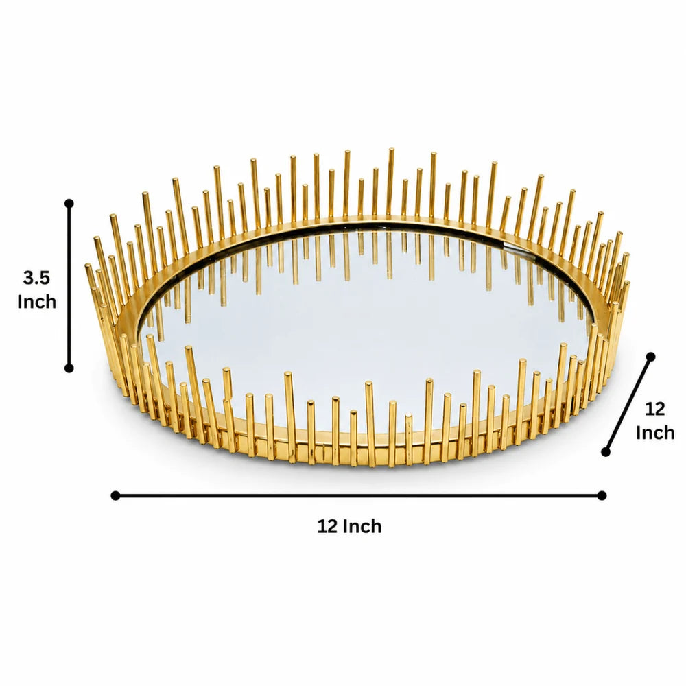 ROYALSTUFFS Metal Gifting Trays For Packing With Mirror Top, Open Gifting Trays for Wedding Packing, Gifting Trays For Packing Basket, Big Tray For Gifting Best Wishes Motif Hamper Trousseau Packing Tray (12 inch diameter)
