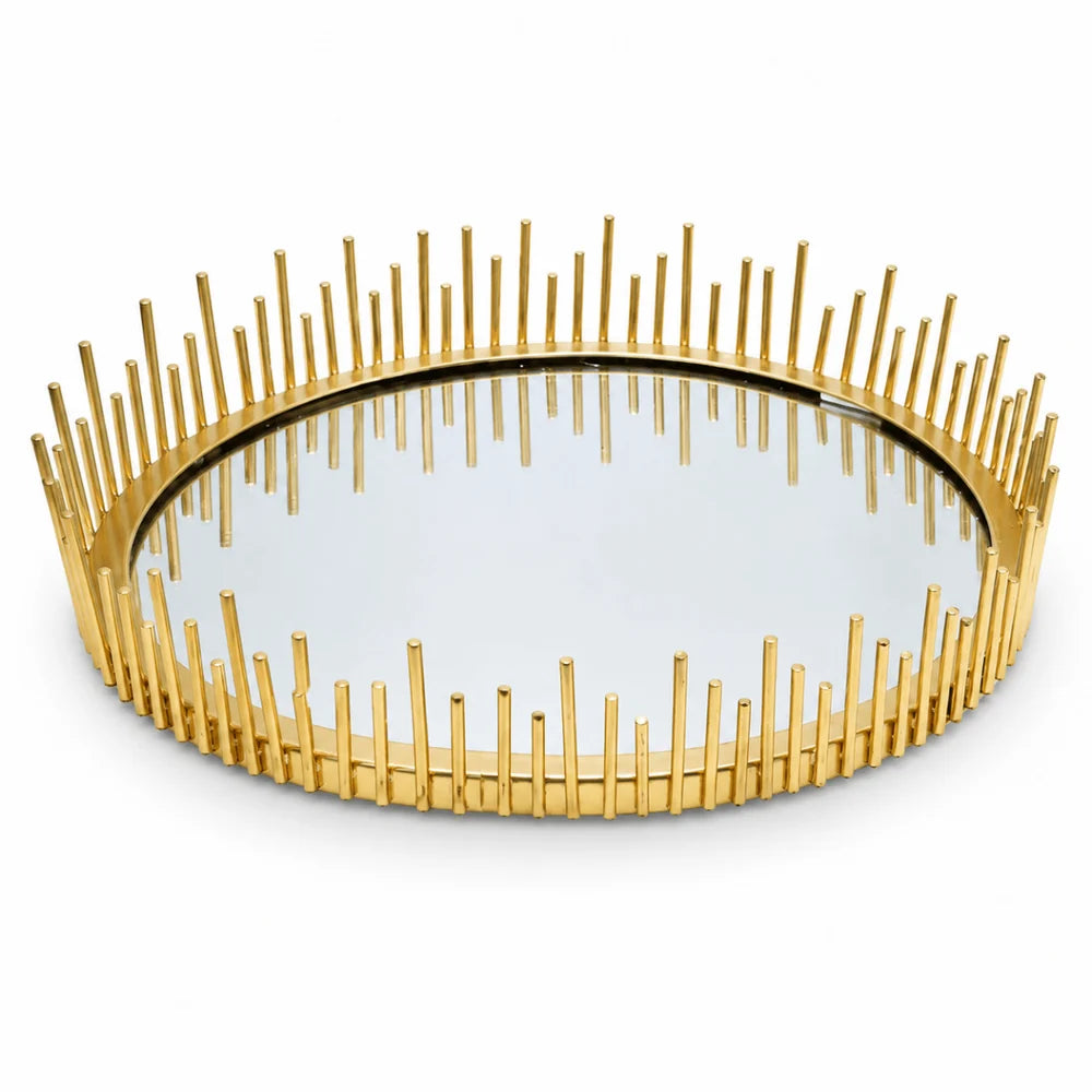 ROYALSTUFFS Metal Gifting Trays For Packing With Mirror Top, Open Gifting Trays for Wedding Packing, Gifting Trays For Packing Basket, Big Tray For Gifting Best Wishes Motif Hamper Trousseau Packing Tray (12 inch diameter)
