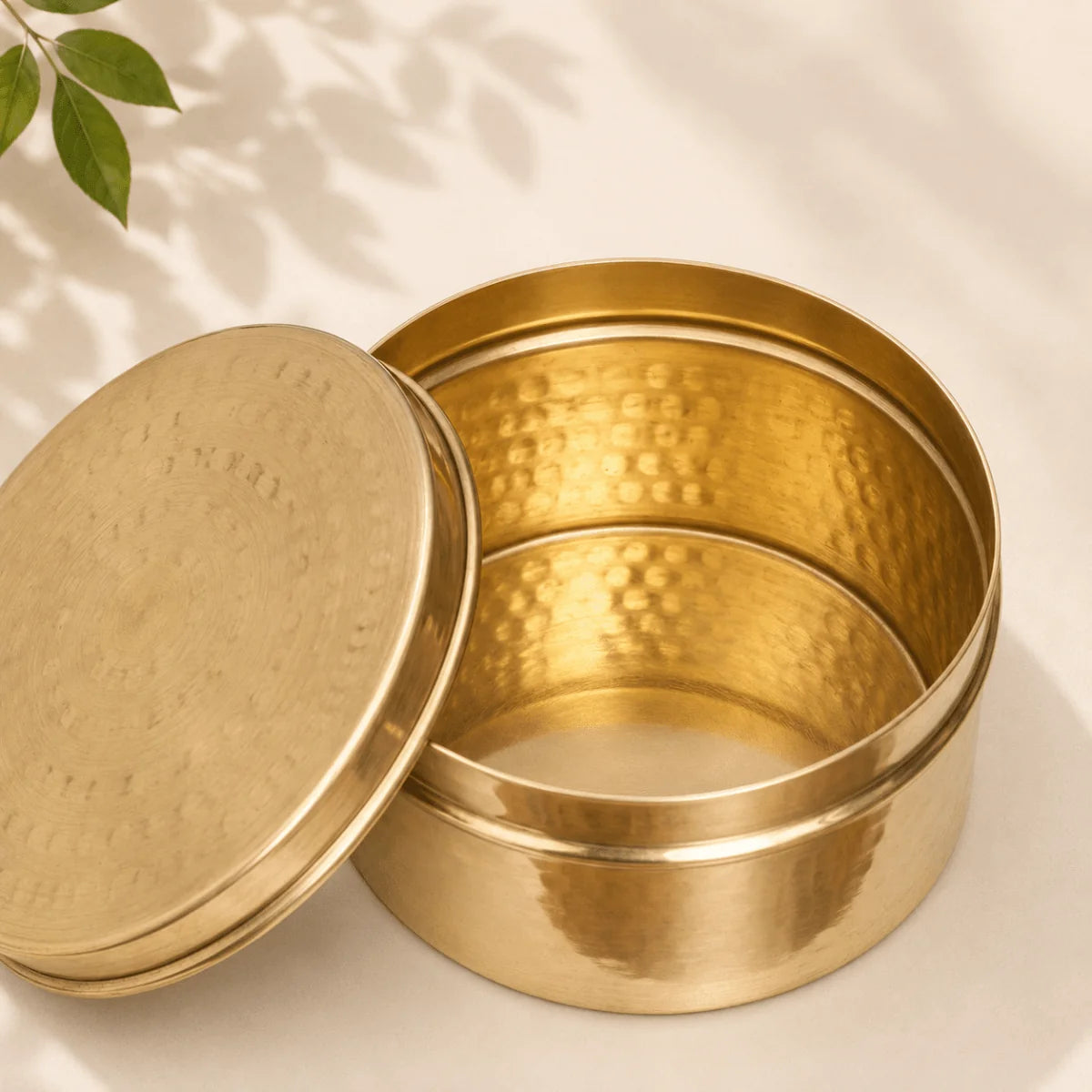 RoyalStuffs Pure Brass Gold Hammered Laddu Box Set – Set of 4 Brass Storage & Snack Containers