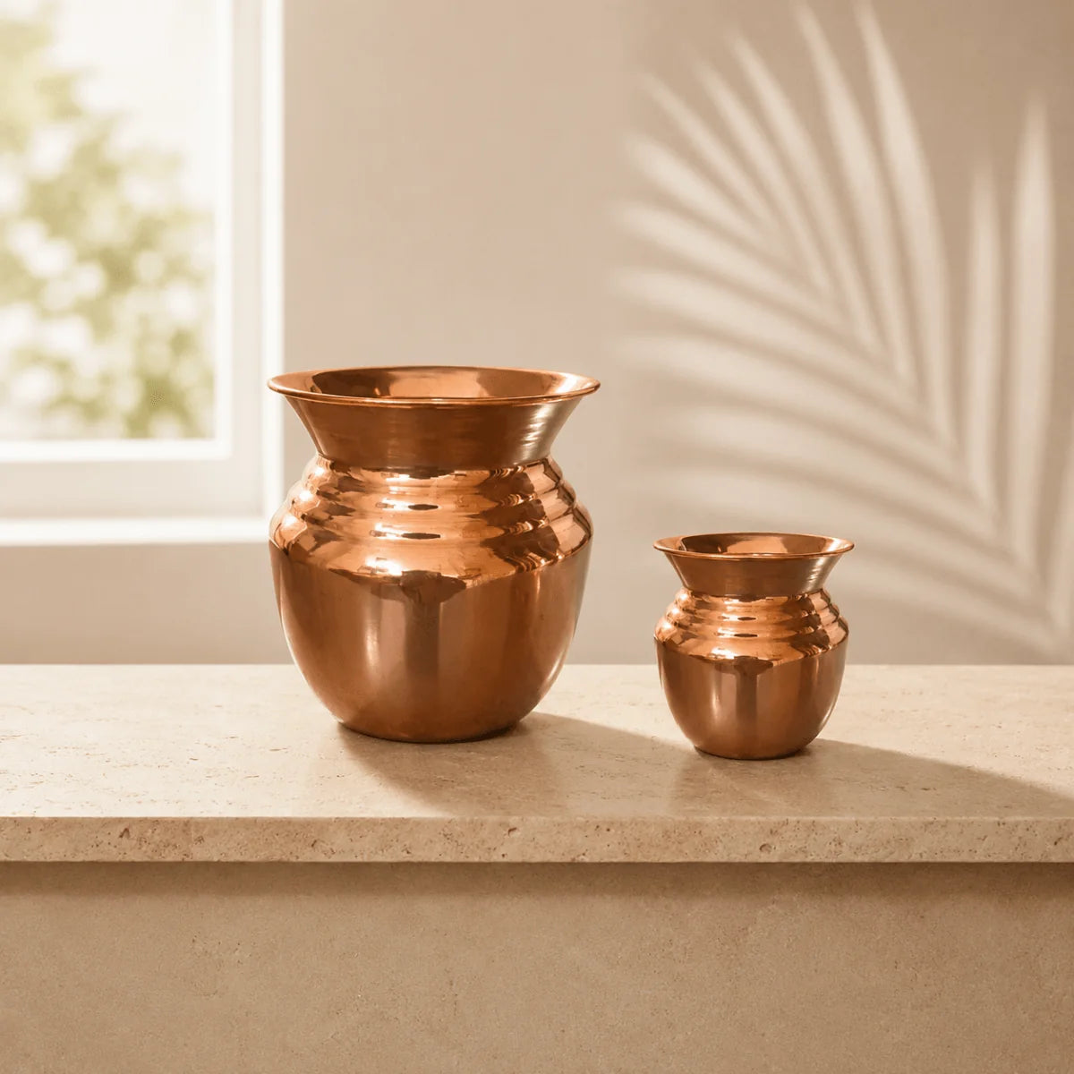 Set of 2 Pure Copper Lota Kalash – Handcrafted Copper Kalash Set for Drinking Water & Pooja