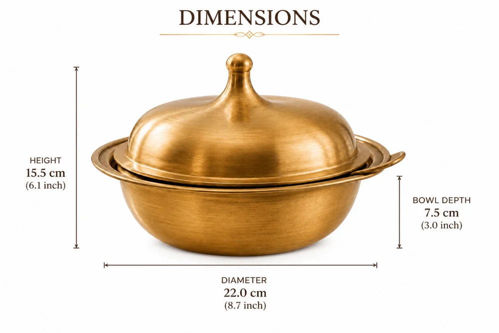 ROYALSTUFFS Pure Kansa Bronze Casserole Donga with Lid | Handmade Traditional Serving Bowl for Dining & Ayurveda Benefits