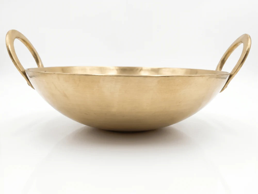 RoyalStuffs Pure Kansa Kadai with Broad Handles – Handmade Bronze Kadhai for Traditional Cooking (80:20 Certified Bronze)