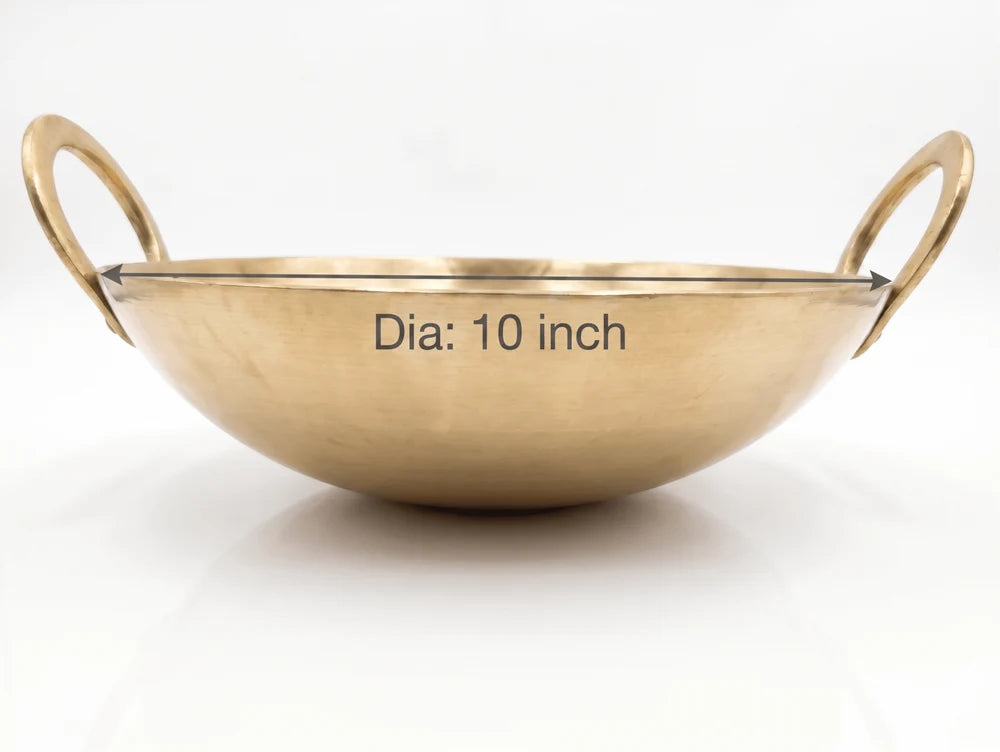 RoyalStuffs Pure Kansa Kadai with Broad Handles – Handmade Bronze Kadhai for Traditional Cooking (80:20 Certified Bronze)