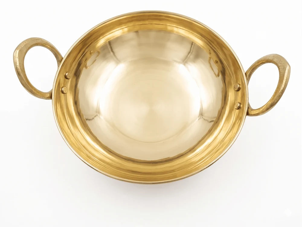 RoyalStuffs Pure Kansa Kadai with Broad Handles – Handmade Bronze Kadhai for Traditional Cooking (80:20 Certified Bronze)