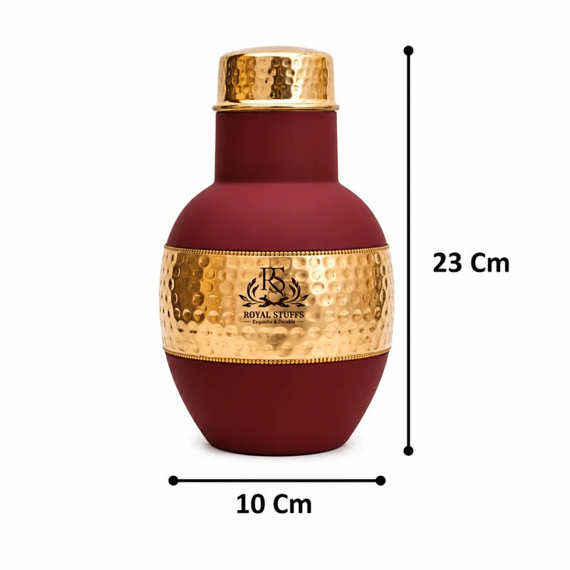 RoyalStuffs Satin Coated Pure Copper Bedside Carafe Set – Antique Finish Copper Bottle with 4 Hammered Glasses (1250 ML)