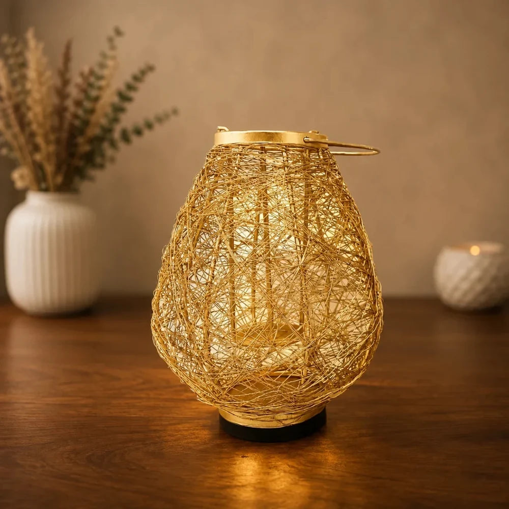 ROYALSTUFFS Shadow Lantern – Wire Mesh 8.5×6.5inches (Gold)