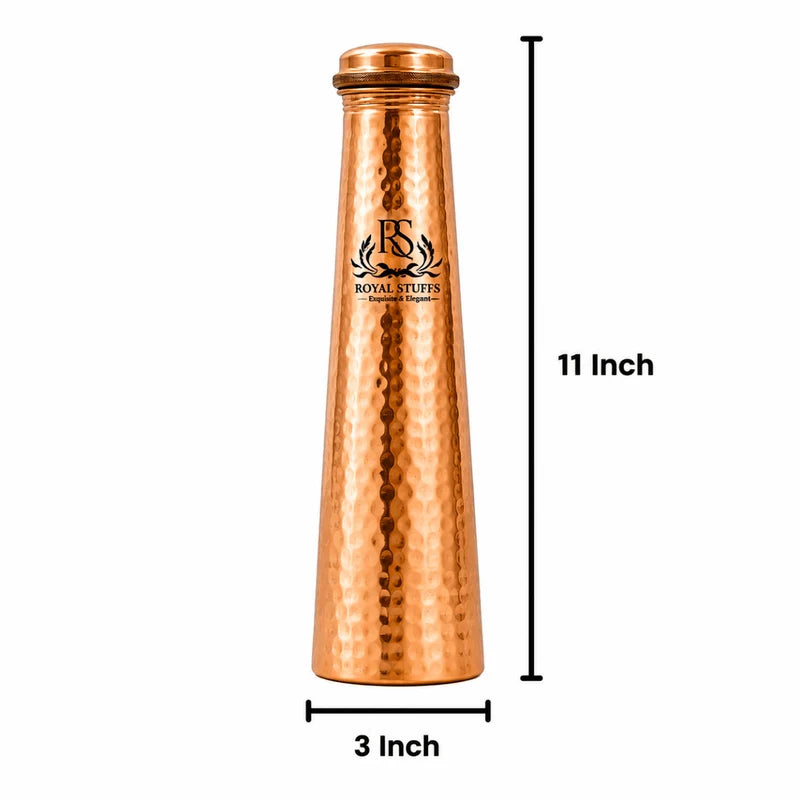 RoyalStuffs Tower Shape Copper Water Bottle Set – 2 Copper Bottles with 2 Hammered Tumblers (750 ML)