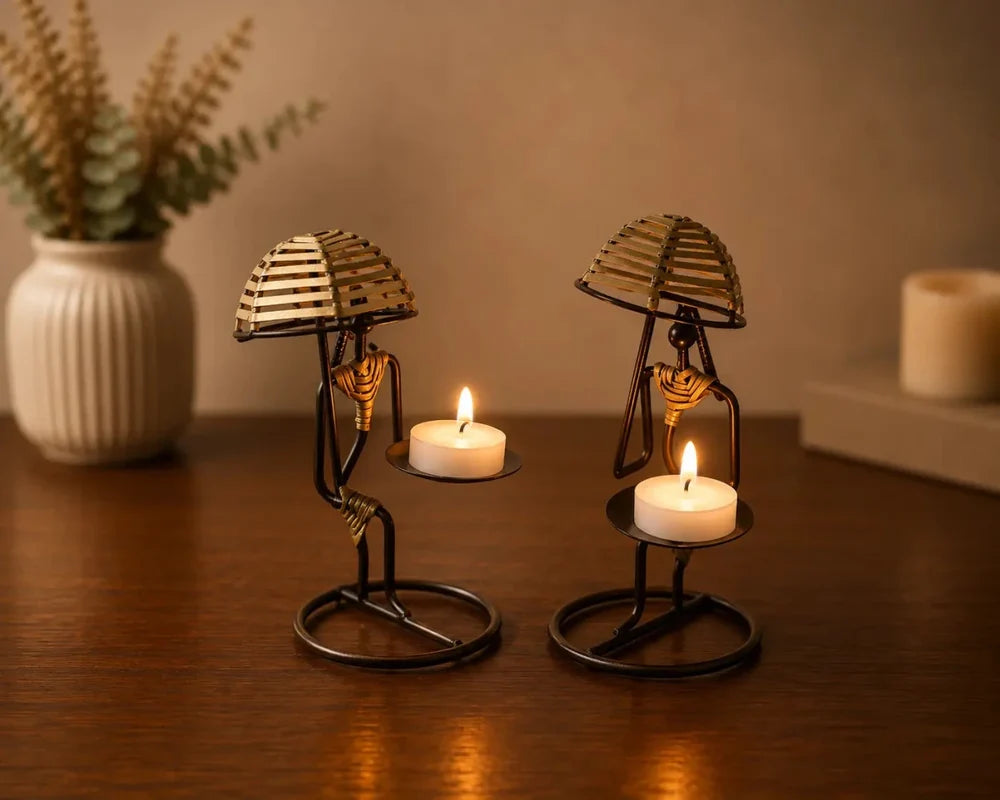 ROYALSTUFFS Umbrella Lady Tealight Holders (Set of 2)
