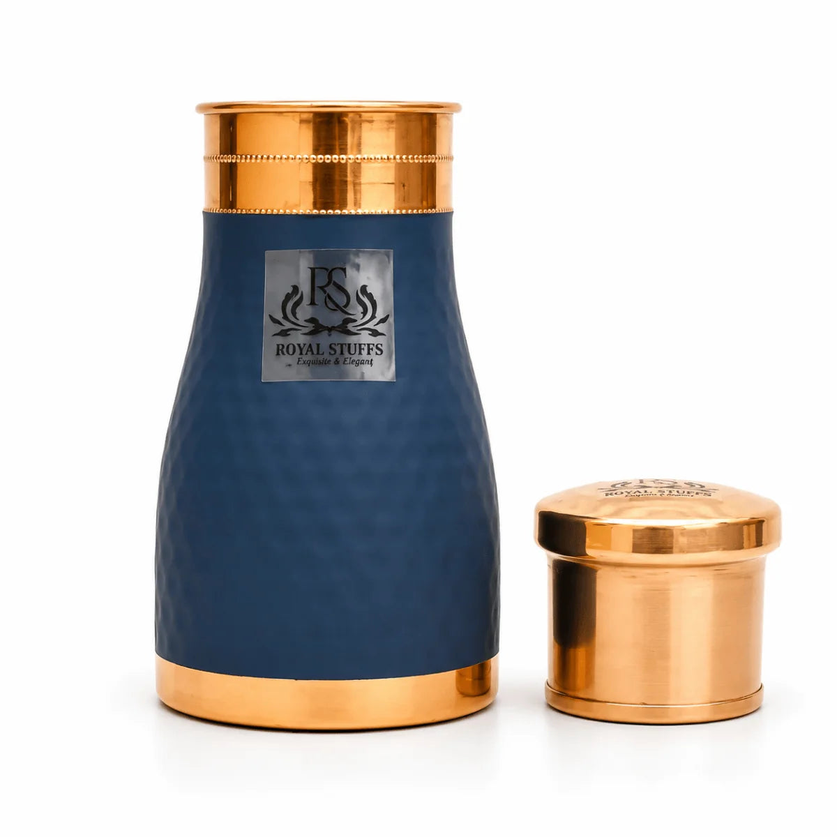 Royal Hammered Blue Copper Water Bottle – Premium Carafe Design (1000 ml)