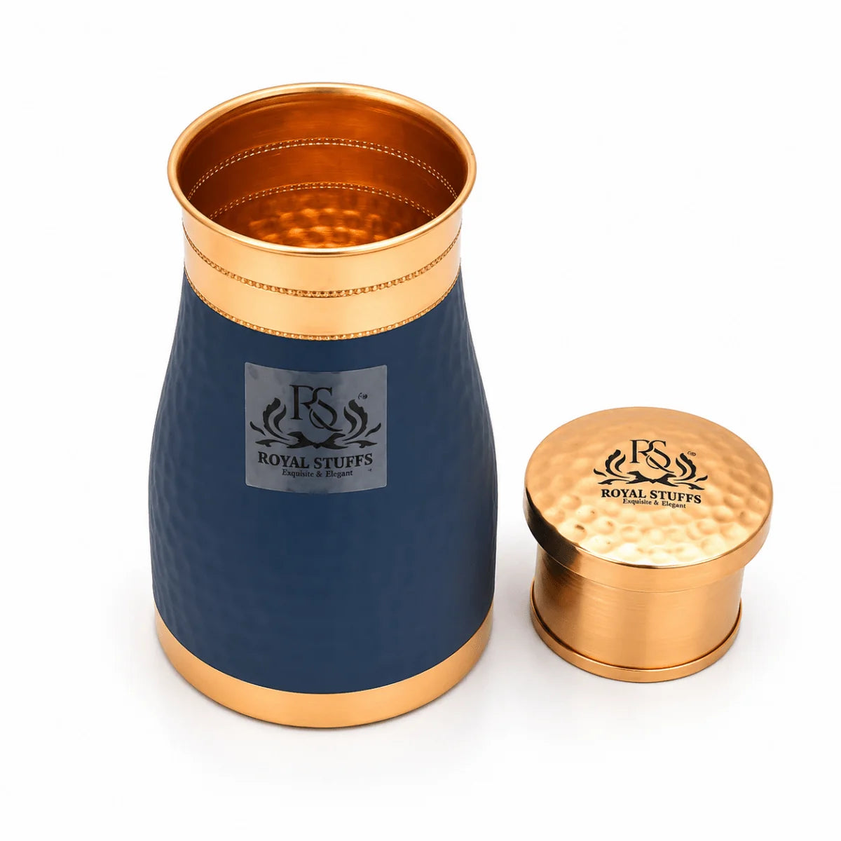 Royal Hammered Blue Copper Water Bottle – Premium Carafe Design (1000 ml)