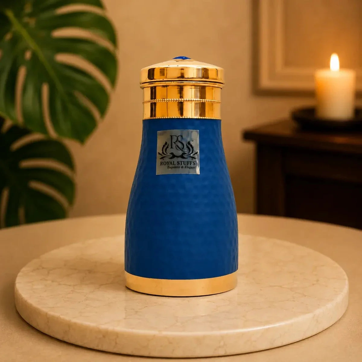 Royal Hammered Blue Copper Water Bottle – Premium Carafe Design (1000 ml)