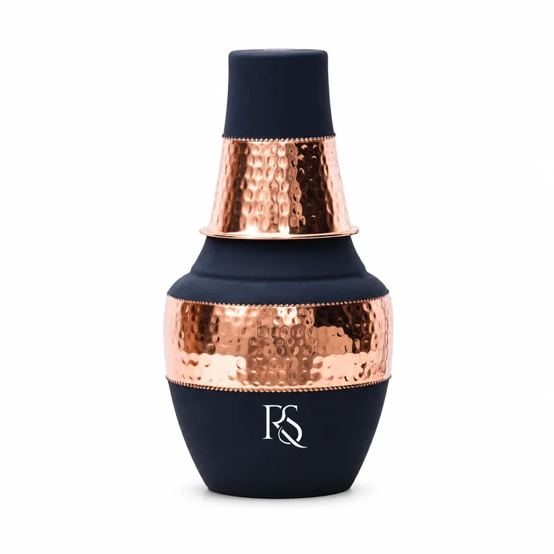 RoyalStuffs Pure Copper Water Bottle with Tumbler – Hammered Design Copper Carafe Bottle (1250 ML)
