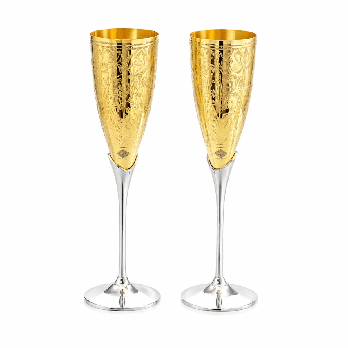 Set of 2 Gold Plated Brass Wine Glasses – Elegant Champagne Flute Goblets