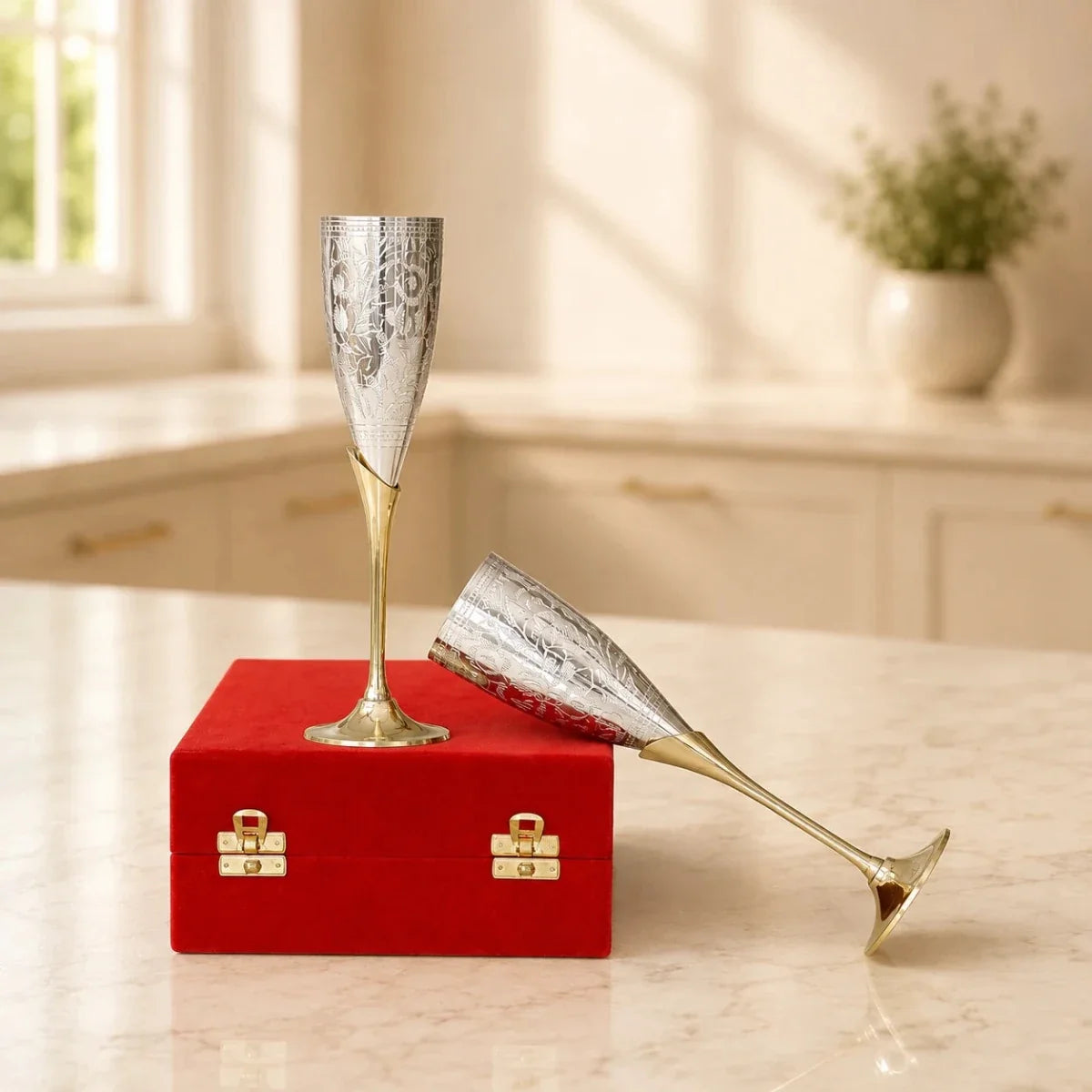 RoyalStuffs Set of 2 Royal Brass Wine Glasses – Handcrafted Luxury Brass Drinkware