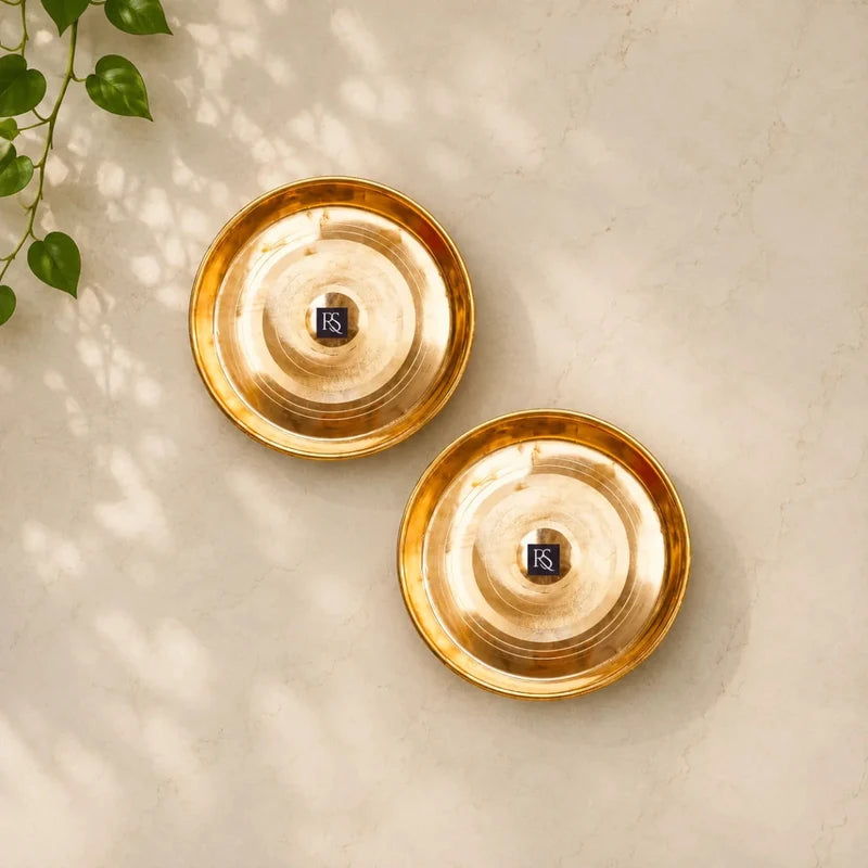 SET OF 2 Traditional Design Pure Copper Plates with Circular Ring Design - 11 Inch Diameter