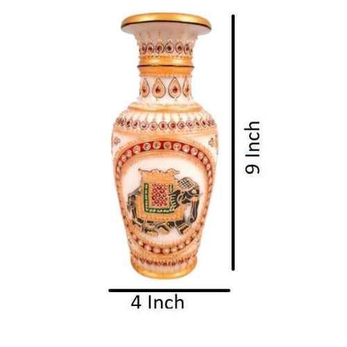 Set of 2 Vintage Makrana Marble Vases - Hand-Painted Rajasthani Art