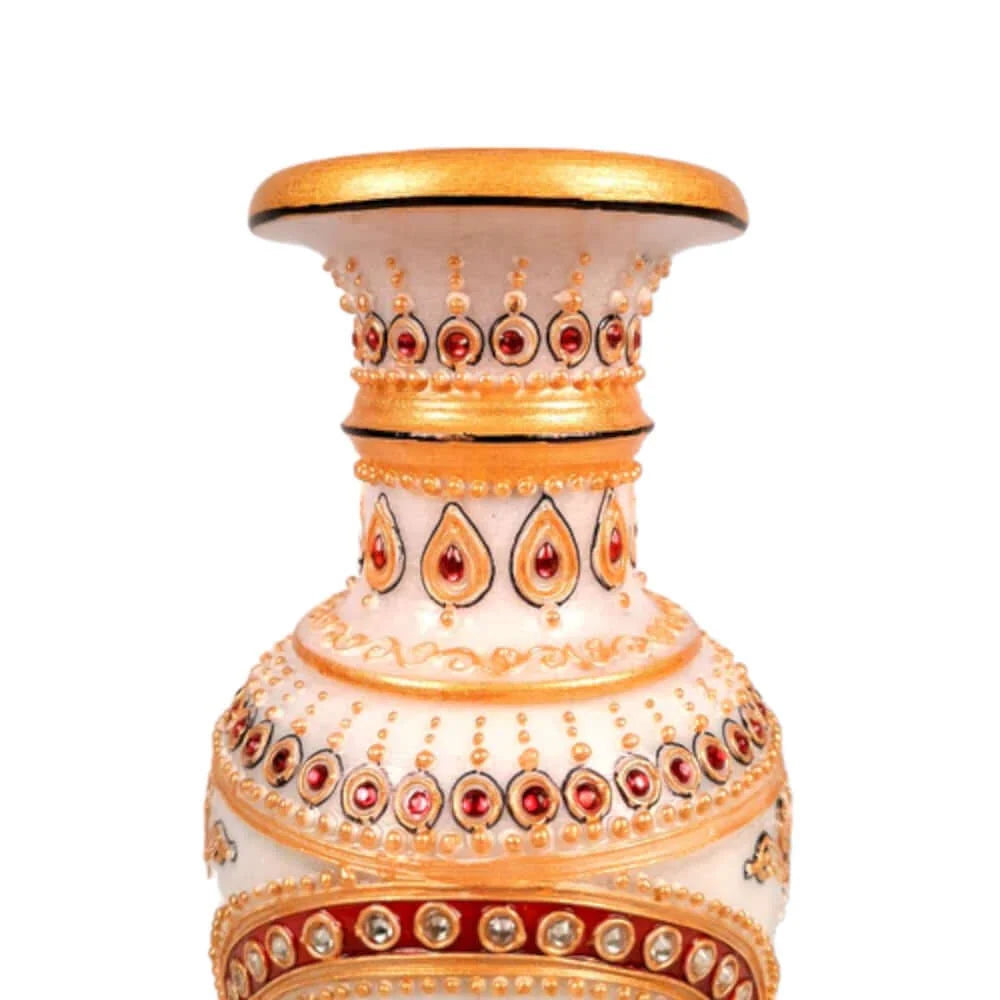 Set of 2 Vintage Makrana Marble Vases - Hand-Painted Rajasthani Art