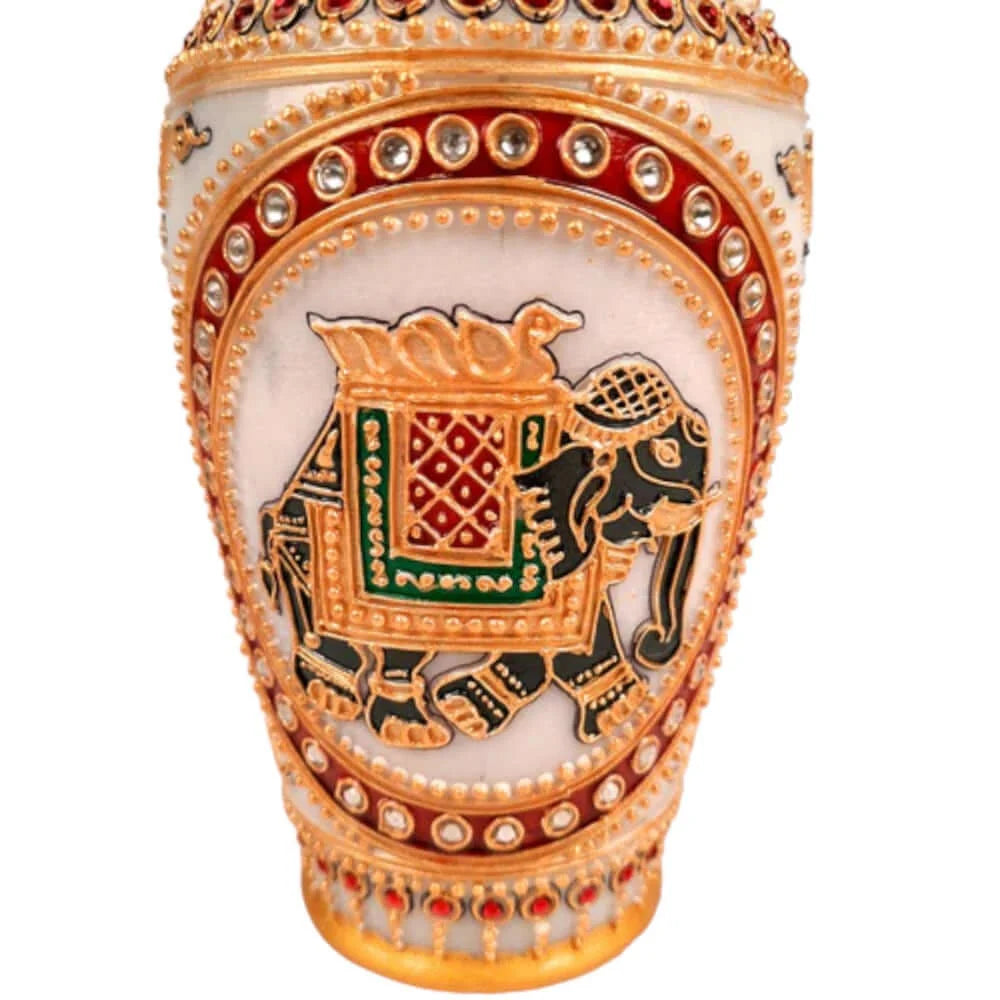 Set of 2 Vintage Makrana Marble Vases - Hand-Painted Rajasthani Art