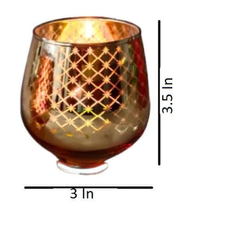 Set of 2 Golden Metal Votives with Tea Lights for Home Décor
