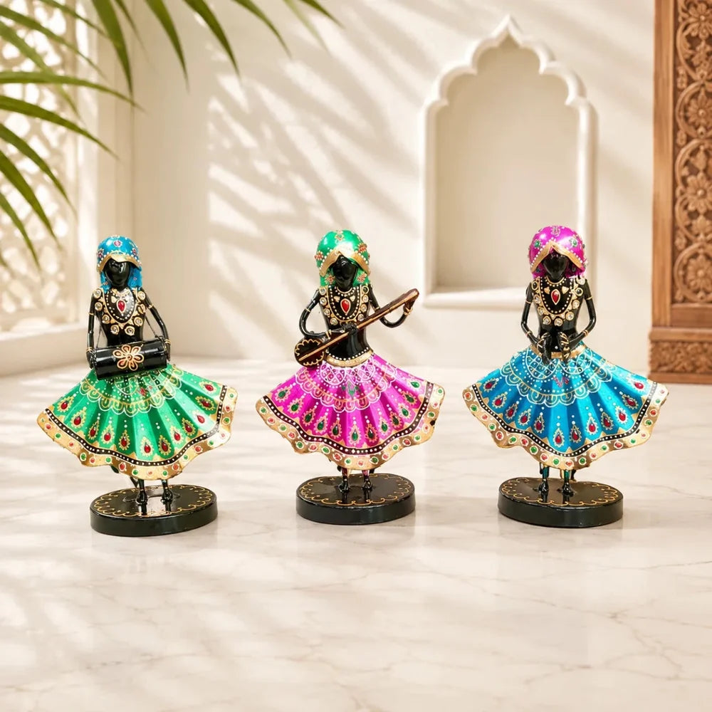Set of 3 Musician Figurine Showpiece Iron for Shelf Décor & Gifts, 9.5 Inch (Multicolor)