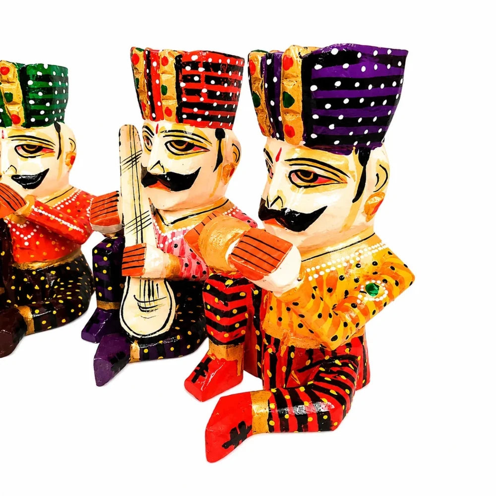 Set of 5 Royal Rajasthani Musician Wooden Showpiece - For Table & Home Decor - 6 Inch