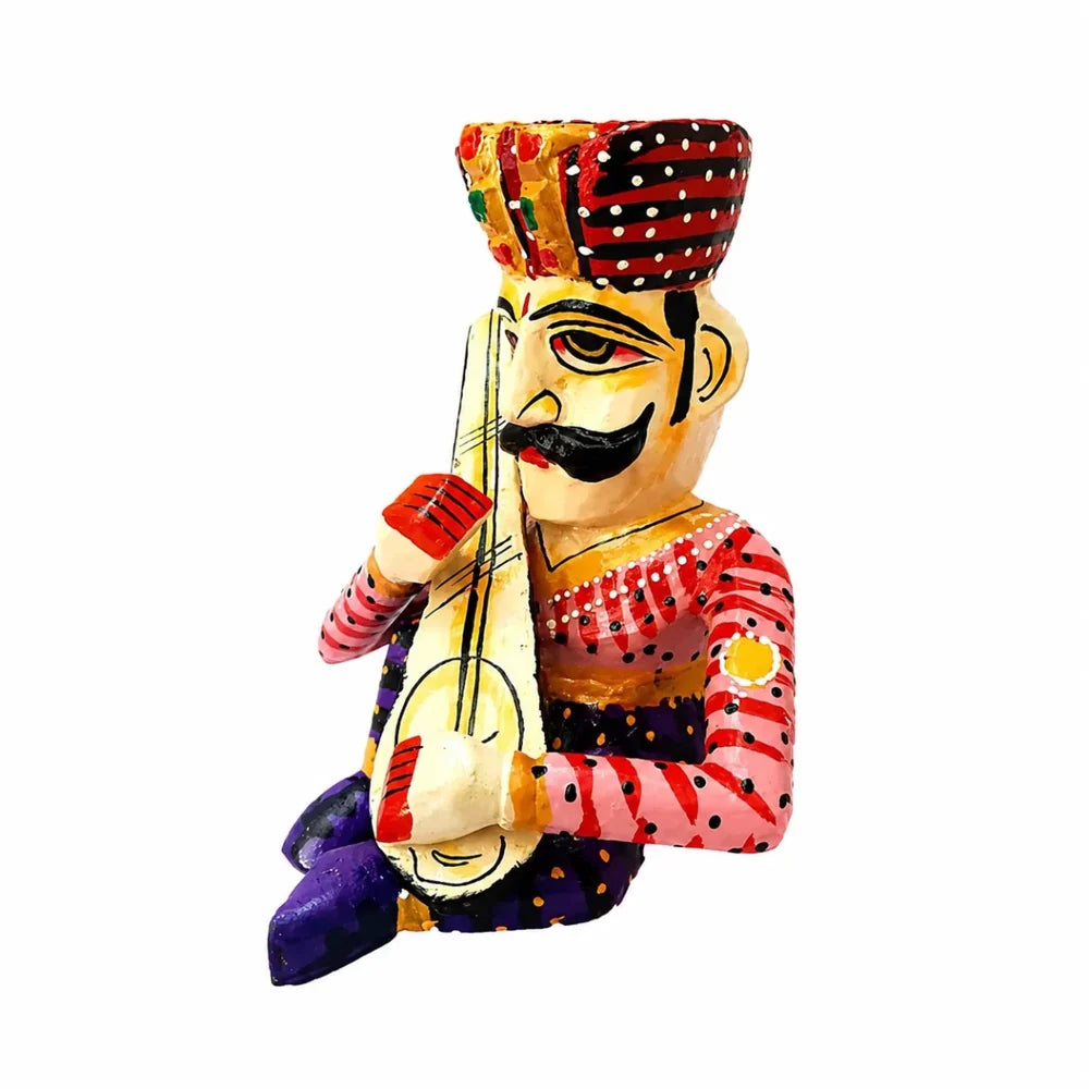 Set of 5 Royal Rajasthani Musician Wooden Showpiece - For Table & Home Decor - 6 Inch