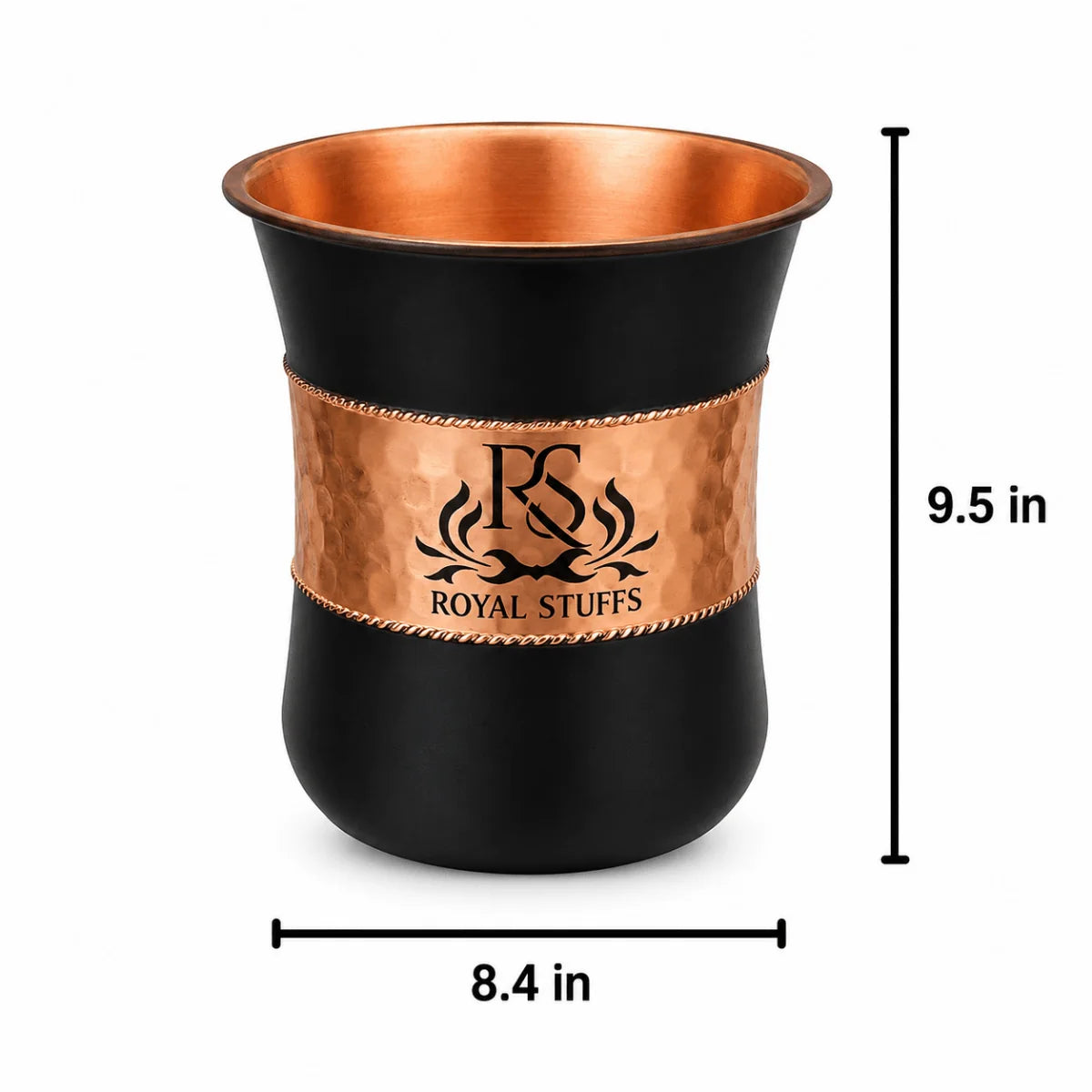 Silk Black Half Hammered Copper Tumbler Set – Pure Copper Water Glasses Set of 6 (250 ML)