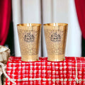 RoyalStuffs Set of 2 Pure Brass Drinking Glasses – Embossed Royal Design Brass Tumblers (300 ML)