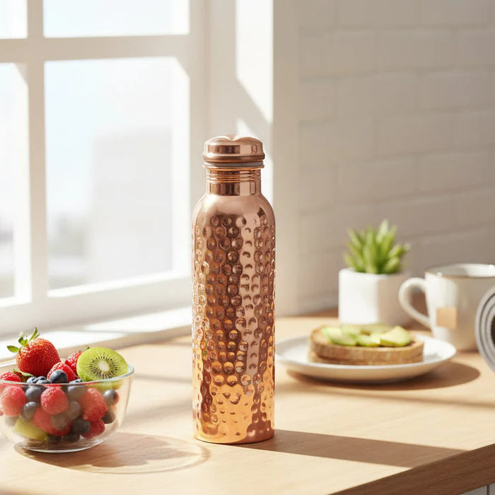 Hammered Pure Copper Water Bottle 950ml – Handcrafted Premium Drinkware