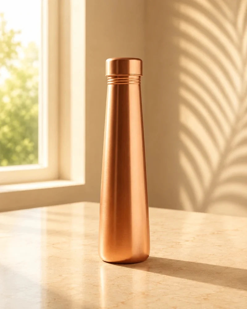 RoyalStuffs Tower Plain Shine Pure Copper Water Bottle – 700 ML Leak-Proof Copper Bottle