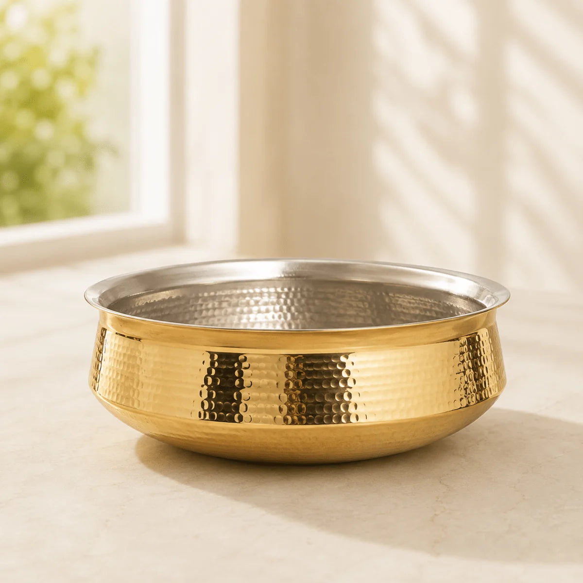 RoyalStuffs Handcrafted Hammered Brass Lagaan with Pure Tin Coating – Traditional Heavy Cooking Vessel (5 Size Options)
