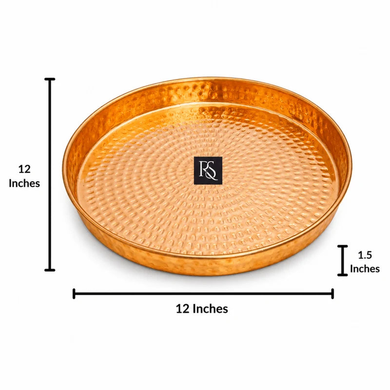 Traditional Pure Copper Plate with Hammered Design - 12 Inch Diameter