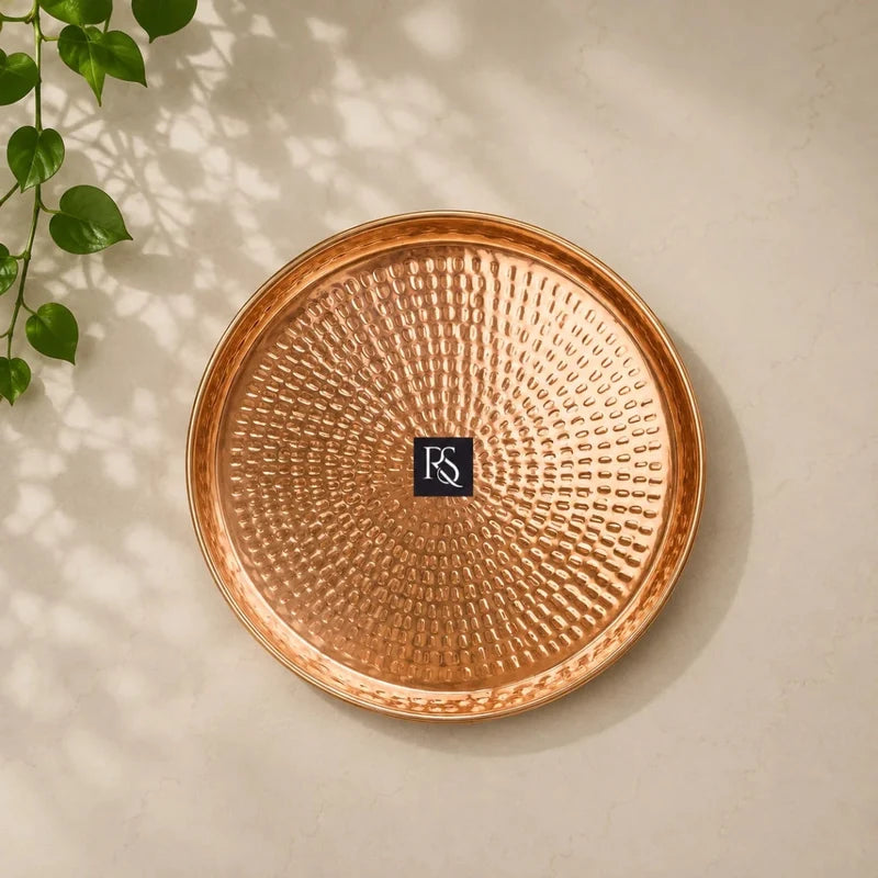 Traditional Pure Copper Plate with Hammered Design - 12 Inch Diameter