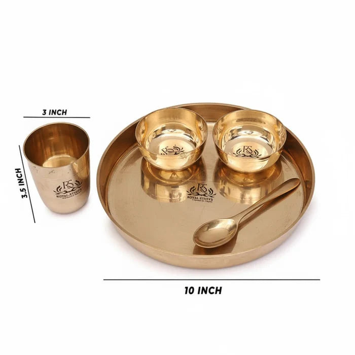 10 Inch Pure Kansa Bronze Bhojan Thali Set – 5 Piece Handcrafted Dinnerware Set (80:20 Certified Bronze)