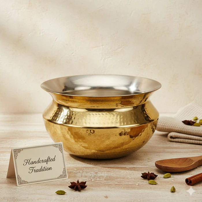 Handcrafted Brass Sipri Handi with Tin Lining – Traditional Heavy Bottom Cooking Vessel