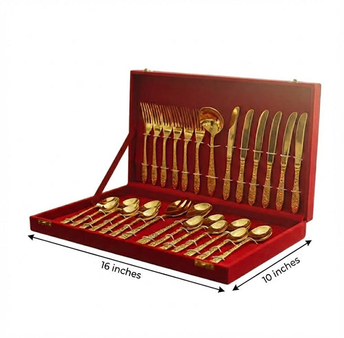 27-Piece Brass Cutlery Set in Premium Red Velvet Box – Royal Dining & Gifting Collection | RoyalStuffs