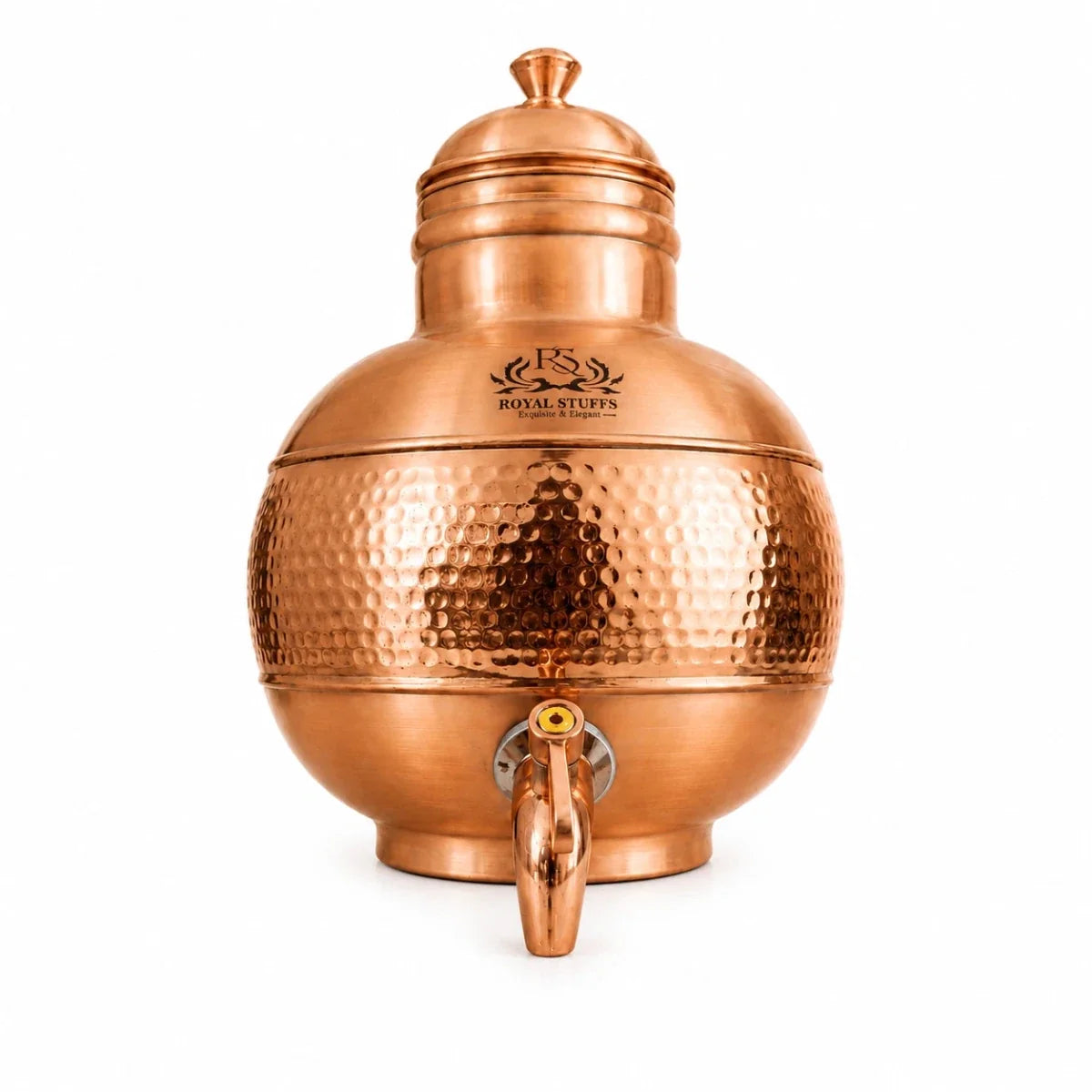 RoyalStuffs 100% Pure Copper 5 Litre Matka with Brass Tap Hand Hammered Handcrafted Copper Water Dispenser