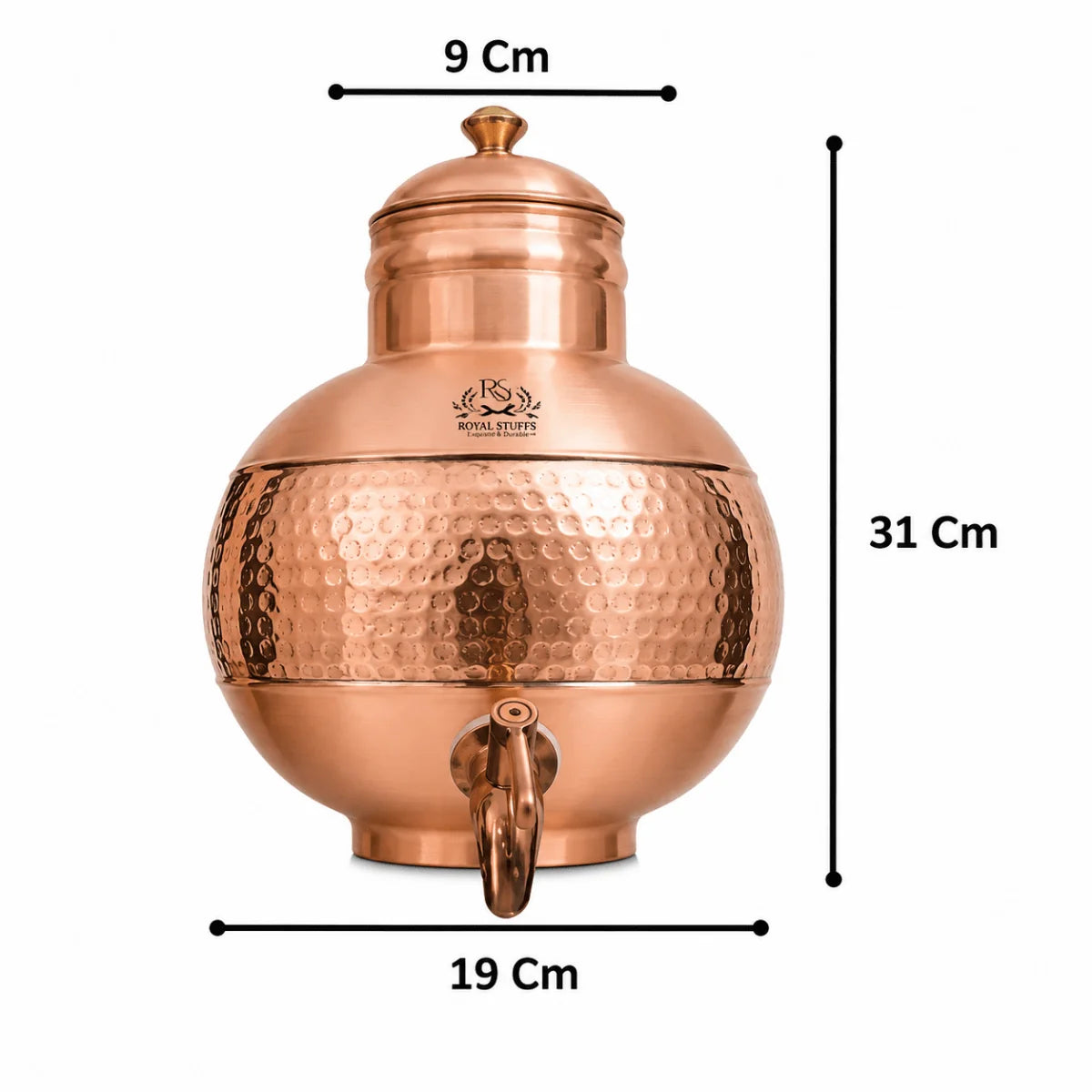 RoyalStuffs 100% Pure Copper 5 Litre Matka with Brass Tap Hand Hammered Handcrafted Copper Water Dispenser