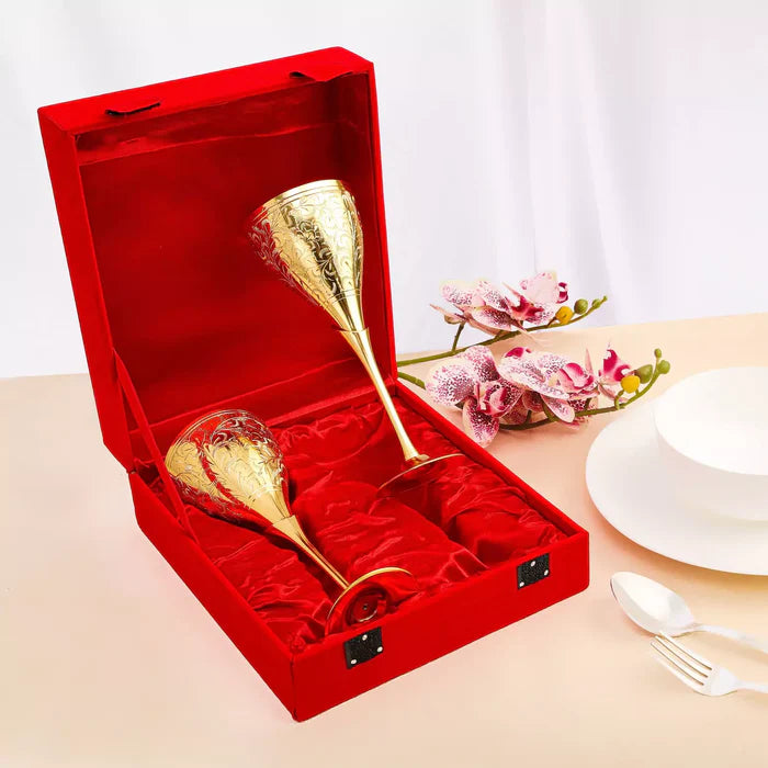 Royal Brass Wine Glass Set of 2 – Handcrafted Golden Drinkware for Elegant Serving